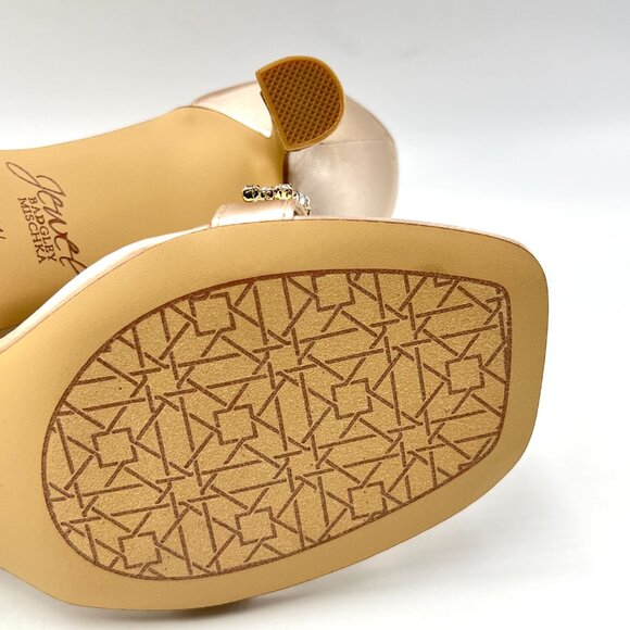 Jewel Badgley Mischka‎ Size 6.5 Champagne Satin Dress Sandals Kitten Heels Shoes - Picture 11 of 14